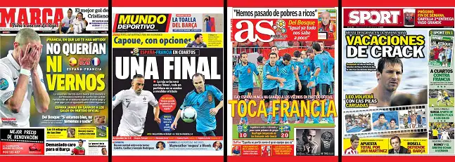 Cuartos de final: España y Francia, duelo de gigantes en la Eurocopa 2012